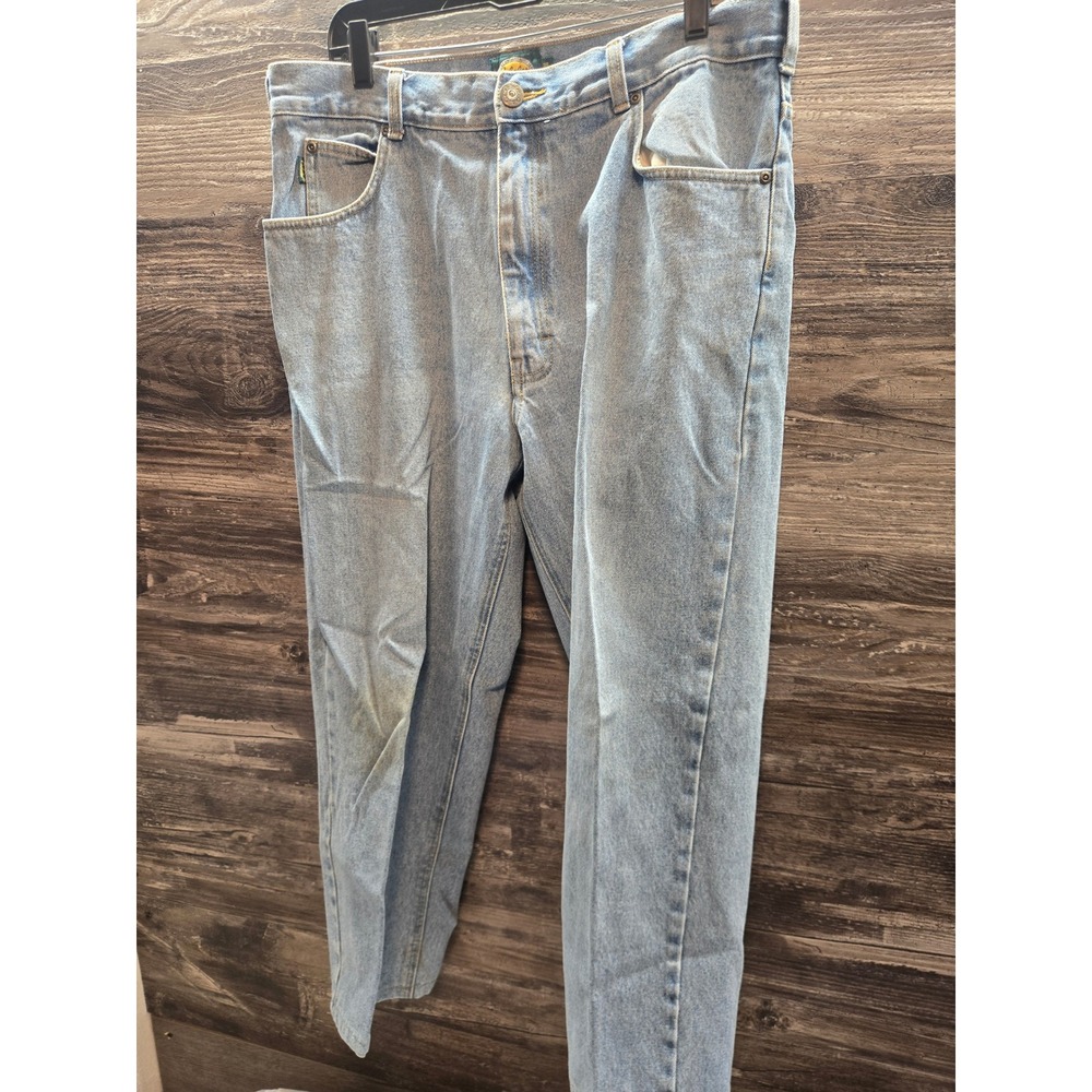 Cabelas Roughneck Mens Light Wash Straight Leg Denim Jeans Hemmed 38x27